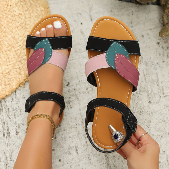 Damen moderne Zehentrenner-Sandalen mit drapierten Riemen und anatomischem Fußbett R&B