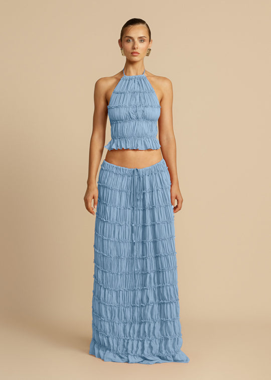 Damen Elegantes und verspieltes Zweiteiliges Sommerkleid mit gerafftem Oberteil und fließendem Rock R&B