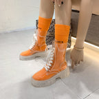Damen trendige Stiefeletten im transparenten Design mit knalligem Detail R&B