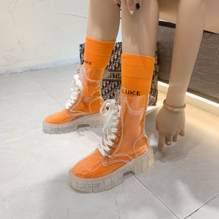 Damen trendige Stiefeletten im transparenten Design mit knalligem Detail R&B
