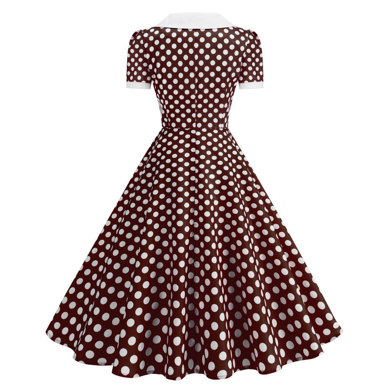 Damen Retro Maxikleid mit Kragen und Punkten R&B