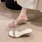 Damen elegante offene Mules mit Absatz und funkelnden Akzenten R&B