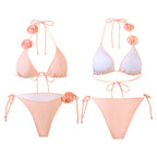 Damen Triangel-Bikini mit verspieltem Blumendesign und verstellbaren Trägern R&B