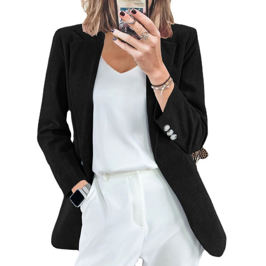 Damen Strukturierter Cord-Blazer mit eleganten Knopfdetails R&B