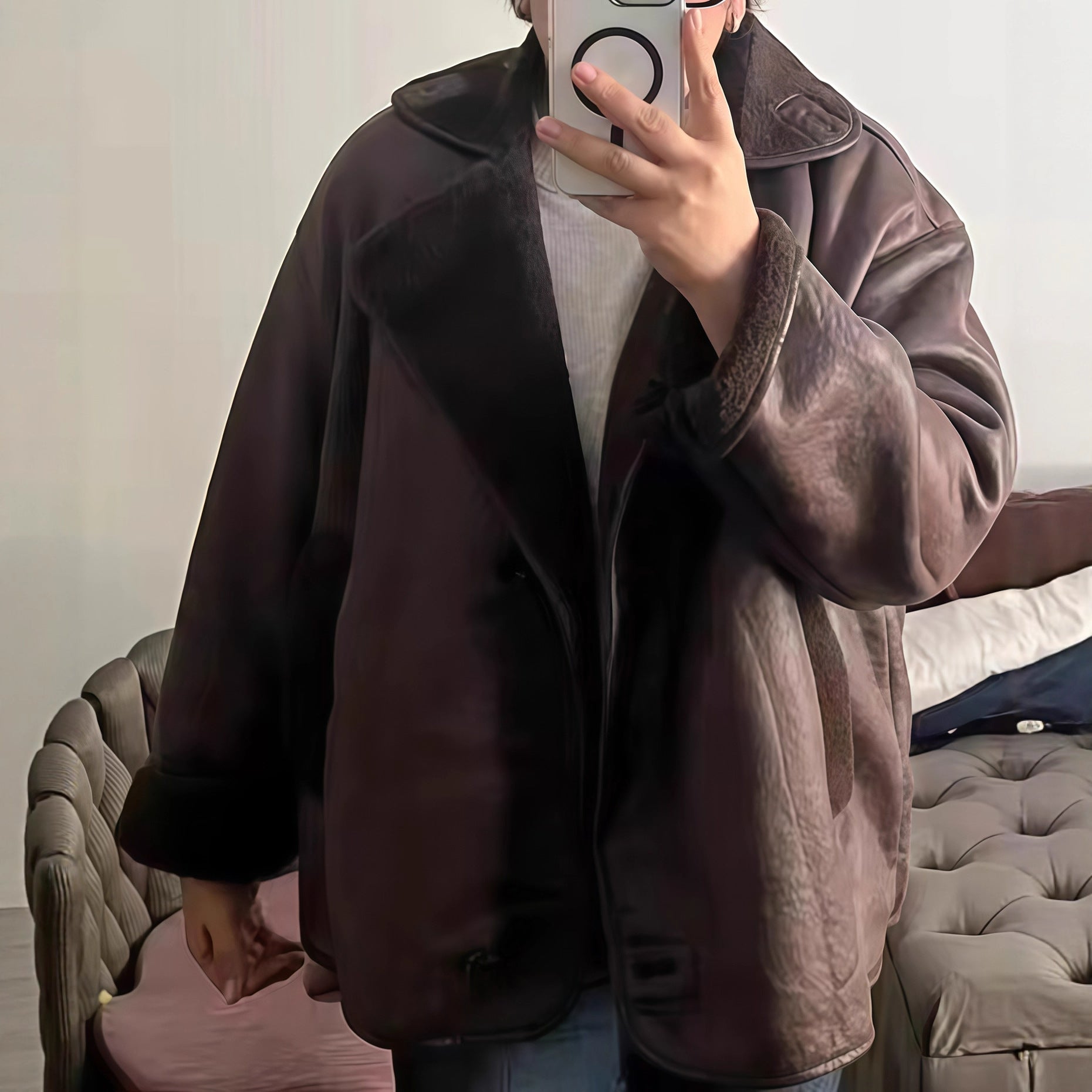 Damen elegante Oversized-Jacke mit weichem Futter und raffinierter Struktur R&B