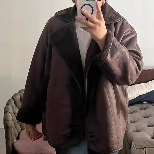 Damen elegante Oversized-Jacke mit weichem Futter und raffinierter Struktur R&B