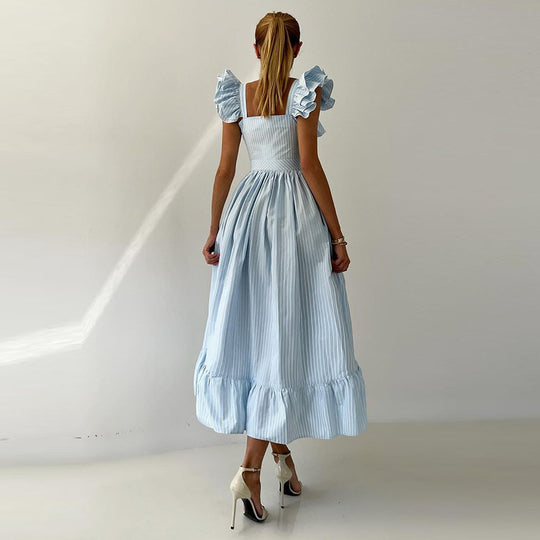Damen Maxikleid mit Rüschendetails und Knopfleiste R&B