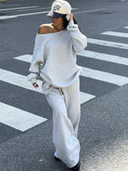 Damen lässiges Oversized Sweat- und Jogginganzug-Set mit seitlichen Taschen R&B