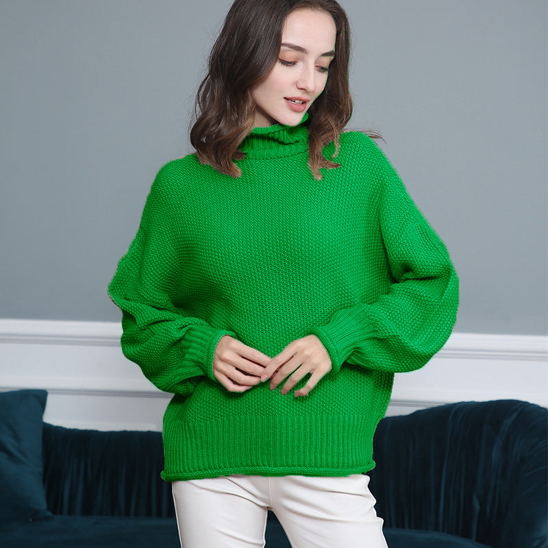 Damen Strickpullover mit hochgeschlossenem Kragen und weitem Schnitt R&B