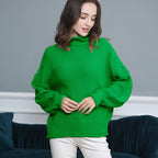 Damen Grobstrickpullover mit Rollkragen und luftiger Schnittgestaltung