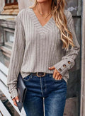 Damen Strickpullover mit V-Ausschnitt und modischer Rippstruktur R&B