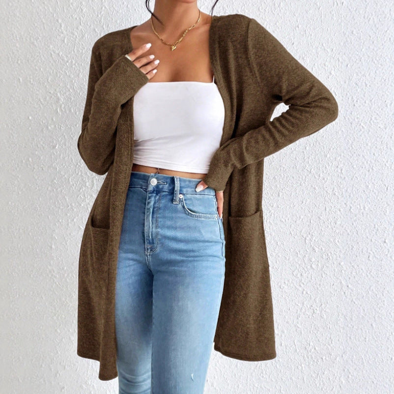 Damen Langer Strickcardigan mit praktischen Taschen R&B