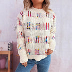 Damen lässiger Strickpullover mit vielseitigem Farbenspiel und hohem Kragen R&B