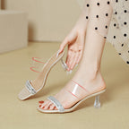 Damen transparente Sandalen mit glitzerndem Riemen und stylish transparentem Absatz