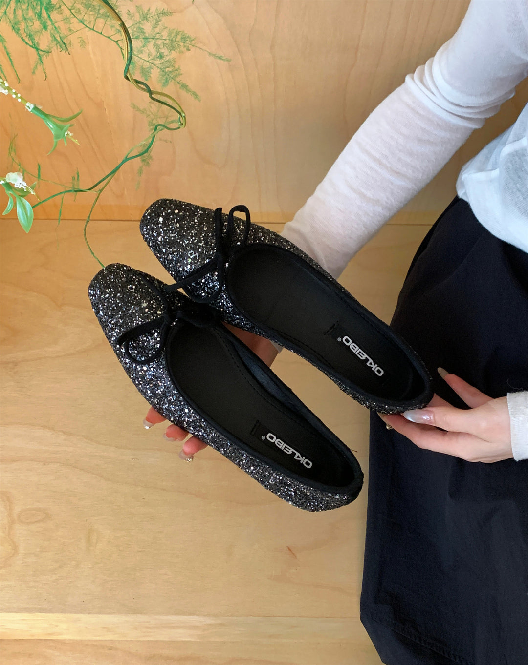 Damen Glitzernde Ballerinas mit eleganter Schleife und komfortabler Innensohle R&B