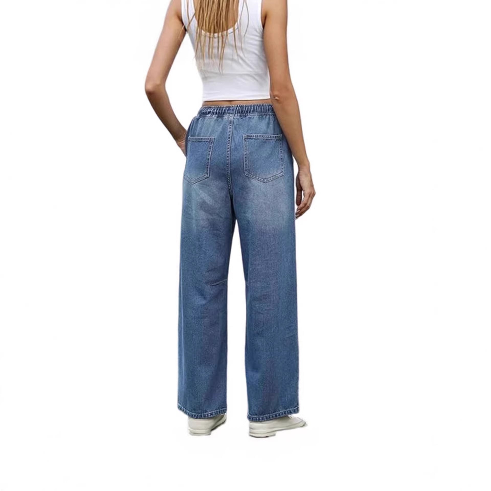Damen Weite Denim-Hose mit elastischem Bund