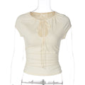 Damen figurbetontes Kurzarmshirt mit Dekolleté und Raffung R&B