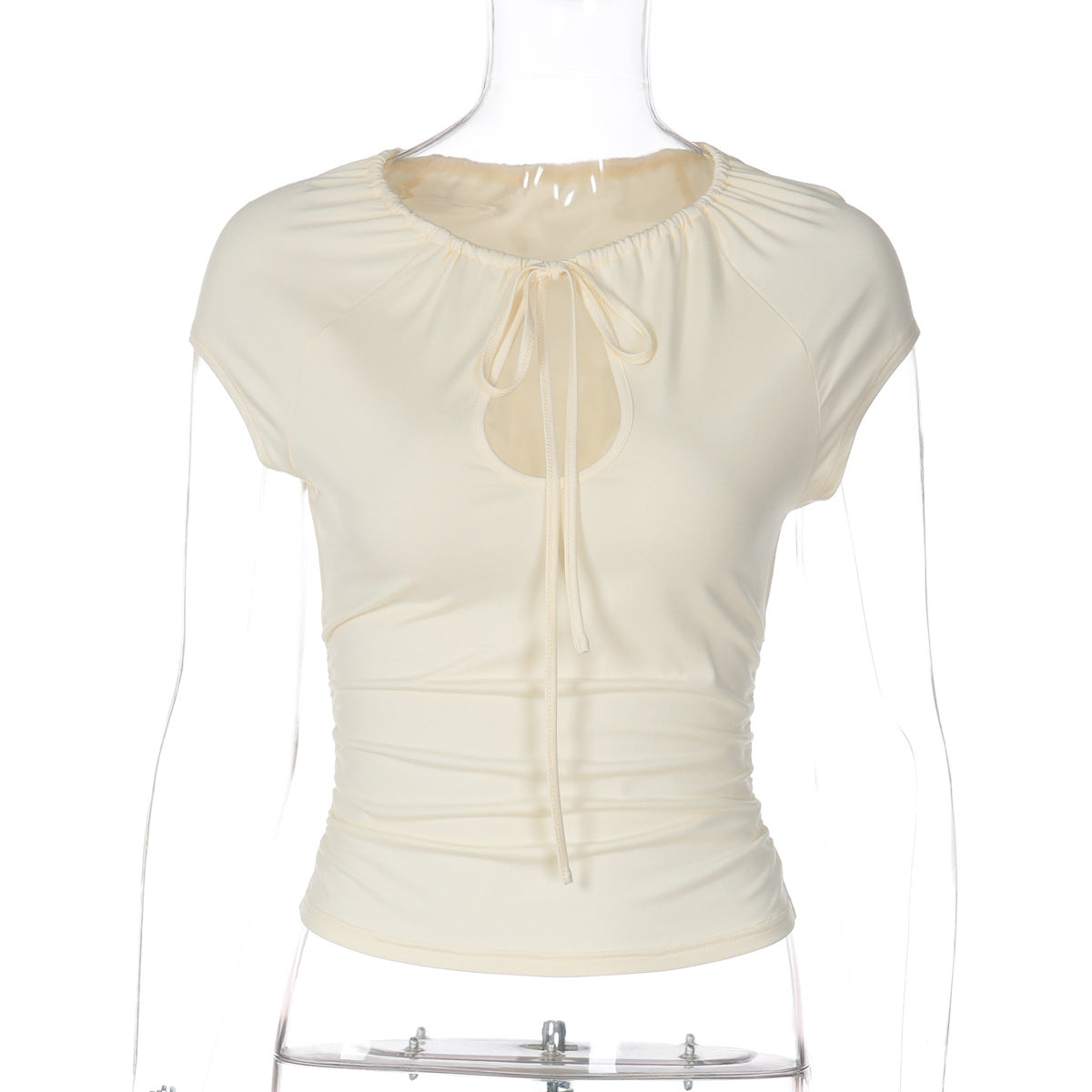 Damen figurbetontes Kurzarmshirt mit Dekolleté und Raffung R&B