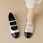 Damen Ballerinas mit doppeltem Riemen und metallic Obermaterial