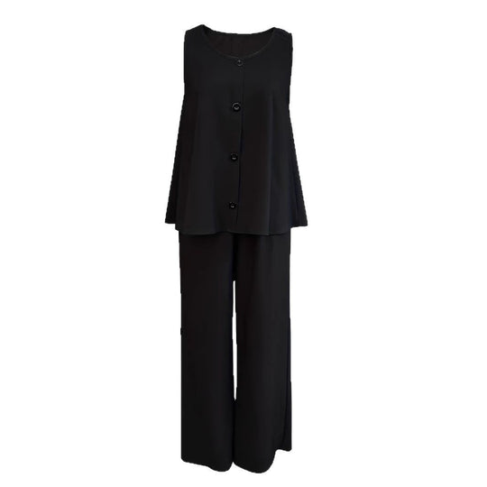 Damen Bequemes Zweiteiliges Outfit mit Knopfleiste und Weitem Schnitt R&B
