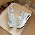 Damen trendige Slip-On Sneakers mit floralen Stickereien und rutschfester Sohle R&B