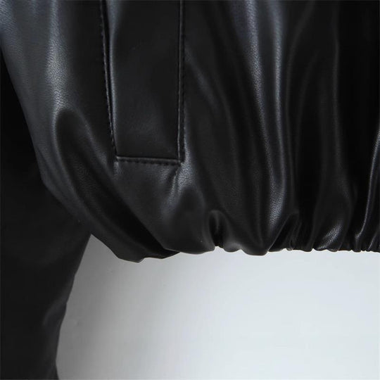 Damen cropped Kunstlederjacke mit praktischen Taschen und Gummibund R&B