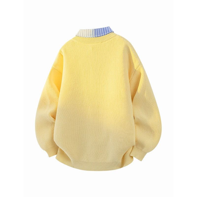Damen Pullover mit integriertem Hemdkragen und lässigem V-Ausschnitt R&B