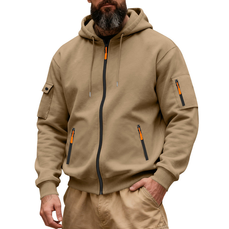 Herren nan funktionale Kapuzen-Sweatjacke mit durchgehendem Reißverschluss und Armtasche R&B