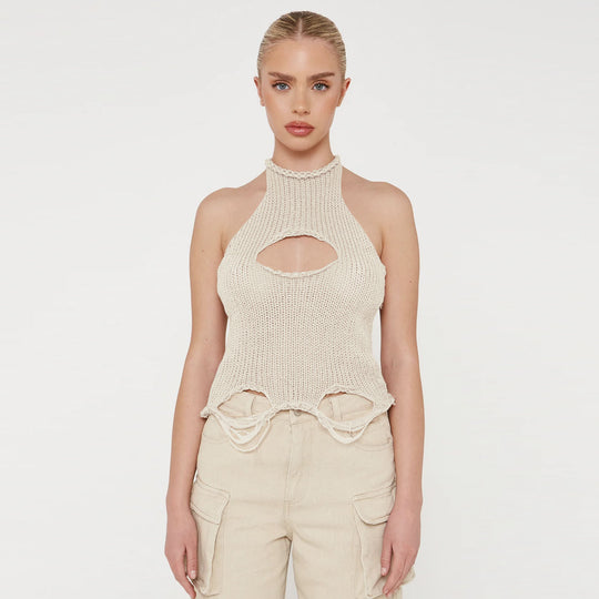 Damen Strickoberteil mit kreativem Cut-Out-Design R&B