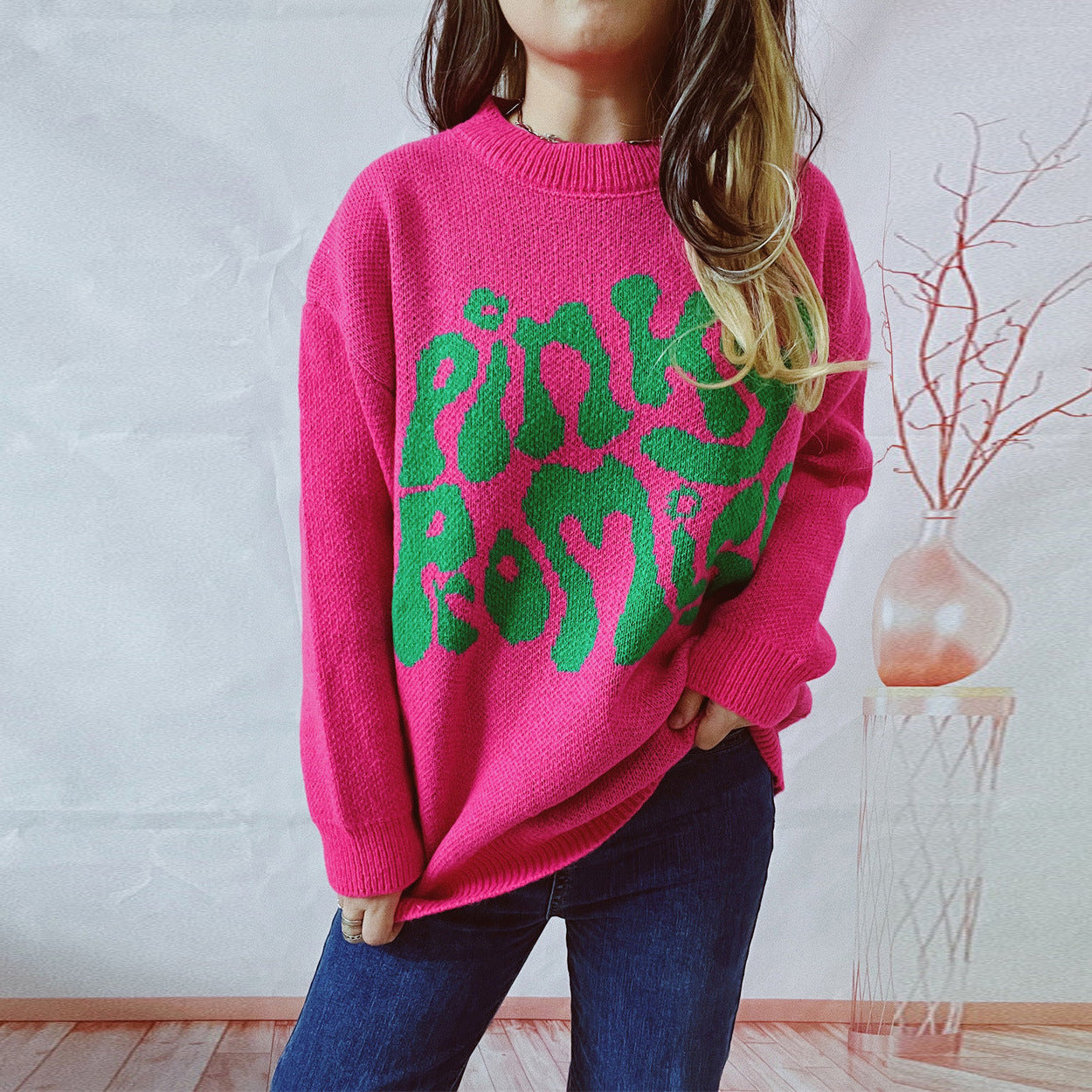 Damen lässiger Pullover mit großflächiger Schriftzug-Applikation R&B