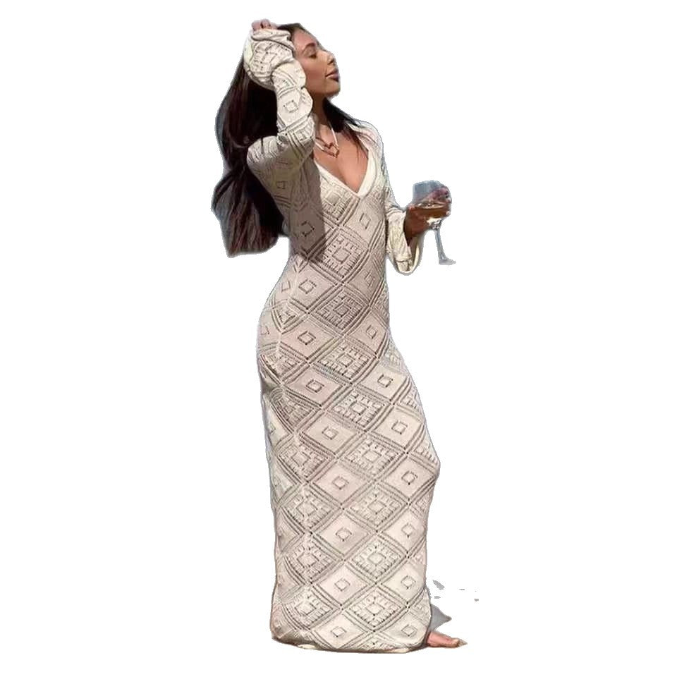Damen Figurschmeichelndes Maxikleid mit tiefem V-Ausschnitt