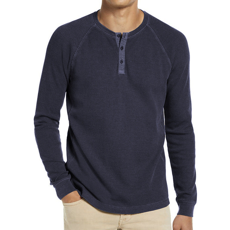 Herren Langarm-Henley-Shirt aus atmungsaktivem Baumwollmix mit Knopfleiste R&B