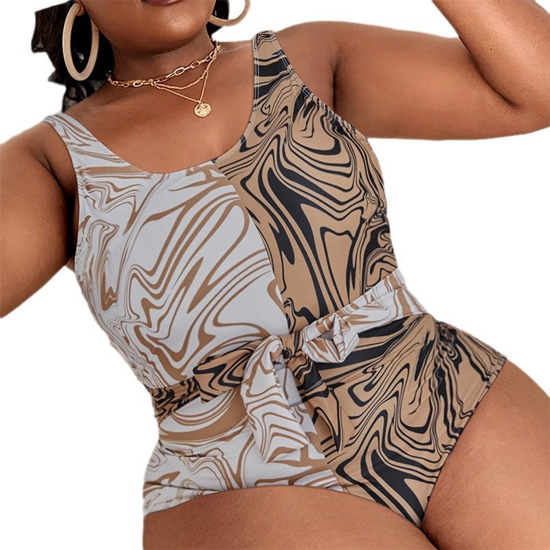 Damen Badeanzug mit stylisiertem Marmormuster und taillierter Silhouette R&B