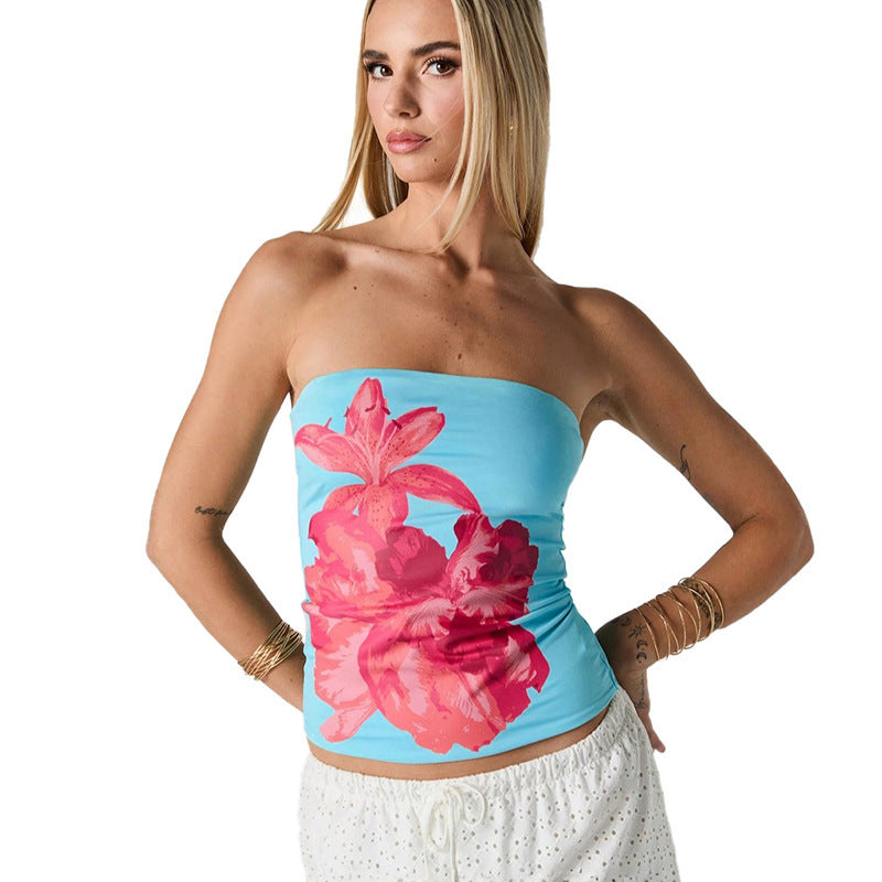 Damen Bandeau-Oberteil mit floralem Design und elastischem Stoff R&B