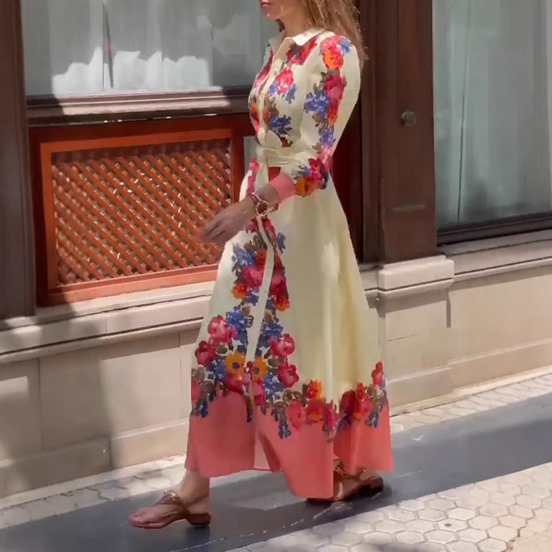 Damen Maxikleid mit floralem Design und eleganter Knopfdetail Heidi-Mode