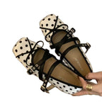 Damen modische Ballerinas mit dekorativem Schleifenmuster und verstellbarem Riemen R&B