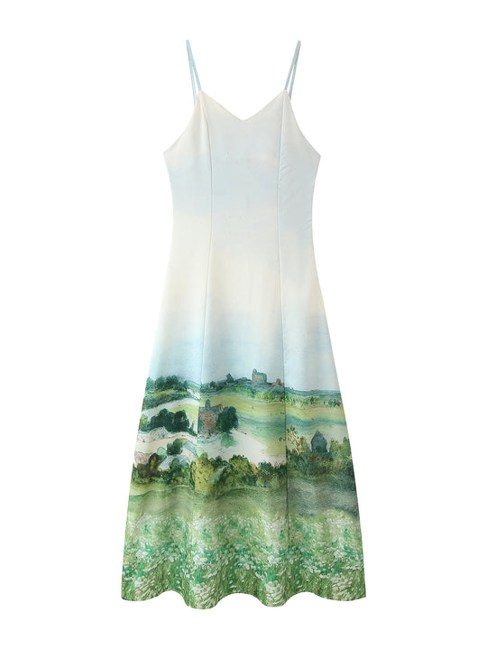 Damen Maxikleid mit kunstvollem Landschaftsdruck R&B