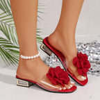 Damen Komfortable Slide-Sandalen mit eleganter Blumenapplikation und rutschfester Sohle