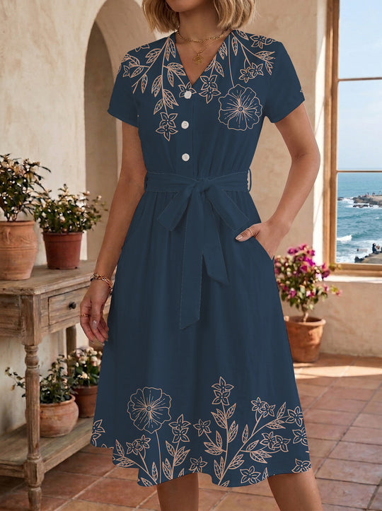 Damen Midi-Kleid mit floralem Design und bequemer Passform R&B