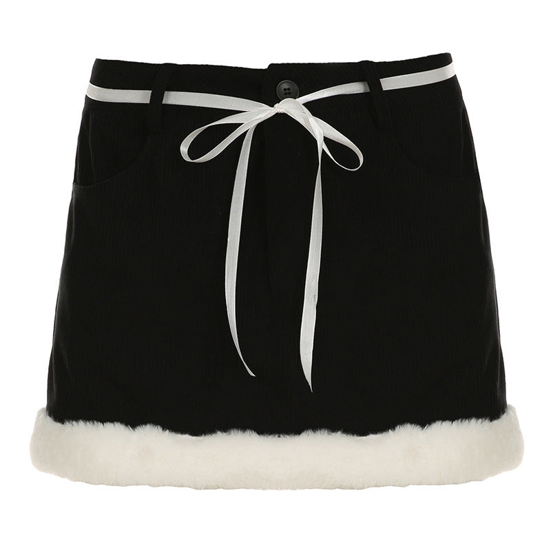 Damen Cordrock mit kuscheligem Pelzsaum und verstellbarem Bund R&B
