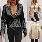 Damen elegante Bluse aus schimmerndem Stoff mit klassischem Kragen R&B