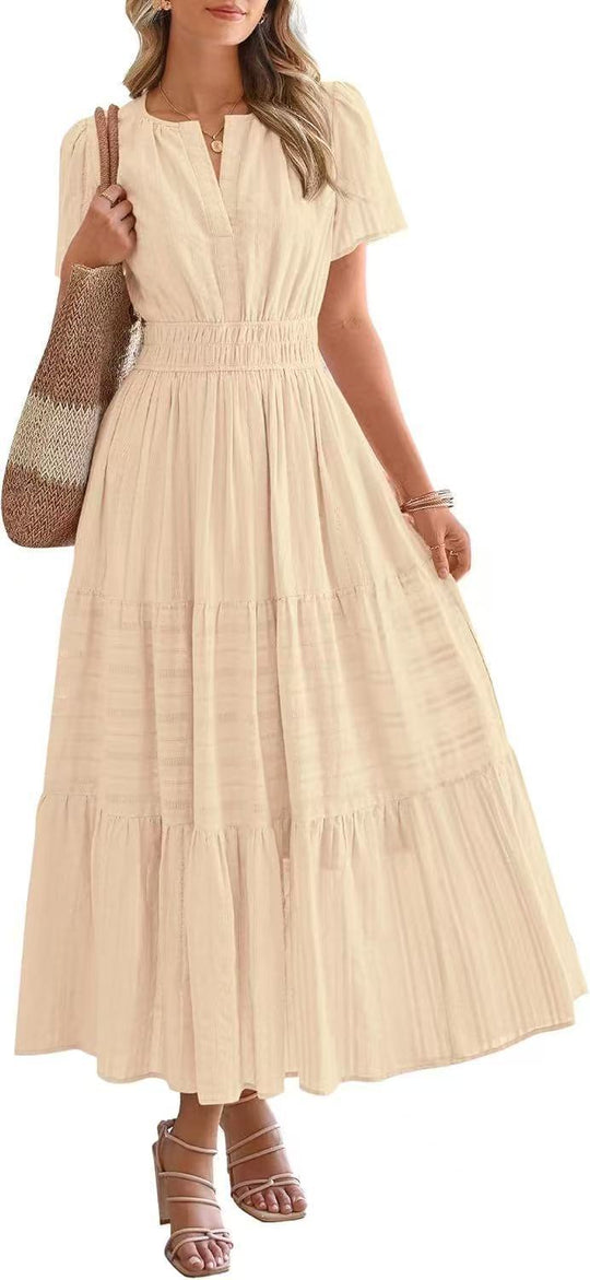 Damen Maxikleid mit elegantem V-Ausschnitt und frisch gerafftem Design R&B