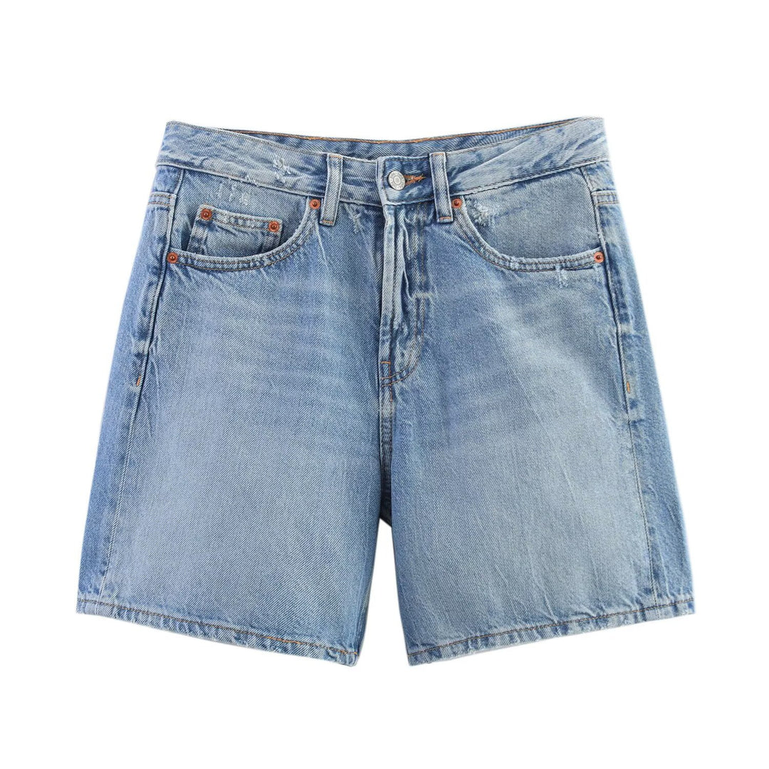 Damen Denim-Shorts im lässigen Schnitt mit hoher Taille und praktischen Taschen R&B