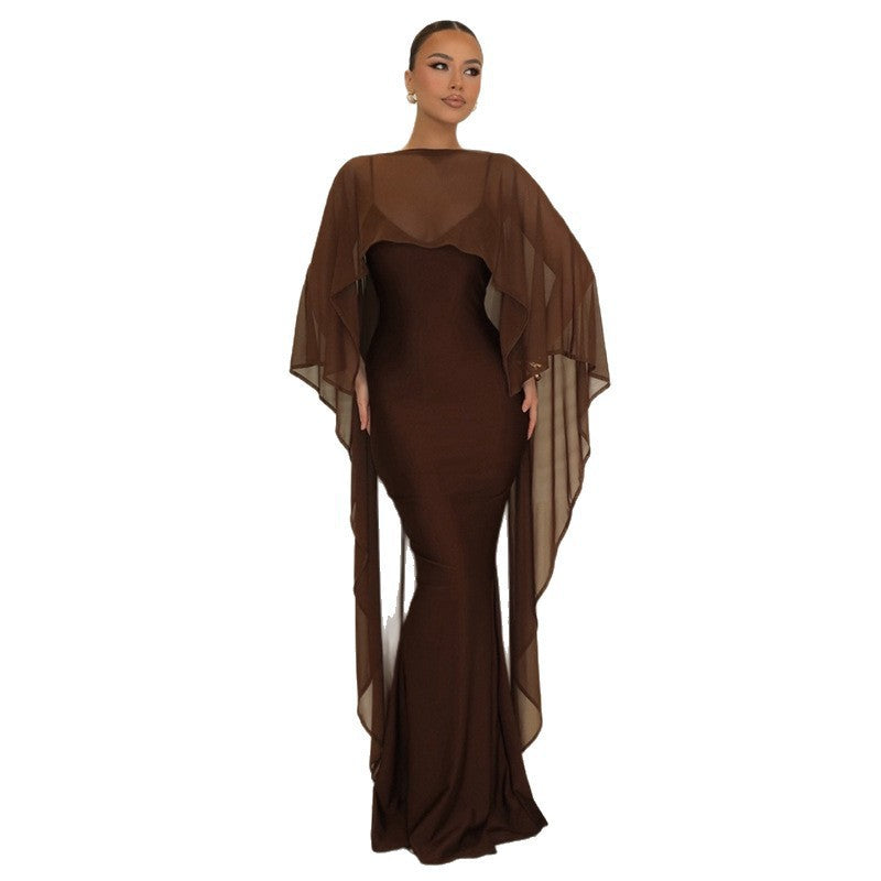 Damen Glamouröses Abendkleid mit fließendem Chiffonüberwurf und figurbetonter Silhouette R&B
