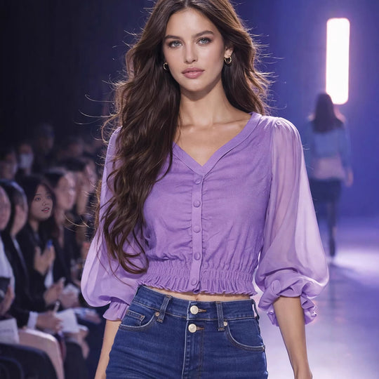 Damen Kurzarmbluse mit Rüschendetails R&B