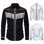 Herren elegante Westernbluse mit Fransen und bestickten Motiven