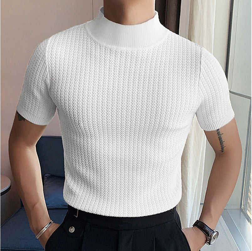 Herren modisches T-Shirt mit strukturiertem Muster und hohem Kragen