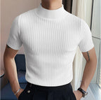 Herren nan kurzärmliges Stehkragen-Feinstrickshirt mit feiner Rippstruktur R&B