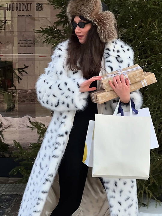 Damen luxuriöse Kunstfelljacke mit auffälligem Tiermotiv R&B