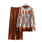 Damen modisches Strick-Loungewear-Set mit geometrischem Muster und weitem Schnitt R&B